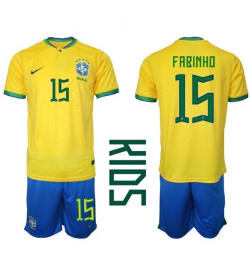 Maillot de foot Brésil Fabinho #15 Domicile enfant Monde 2022 Manches Courte (+ pantalon court)